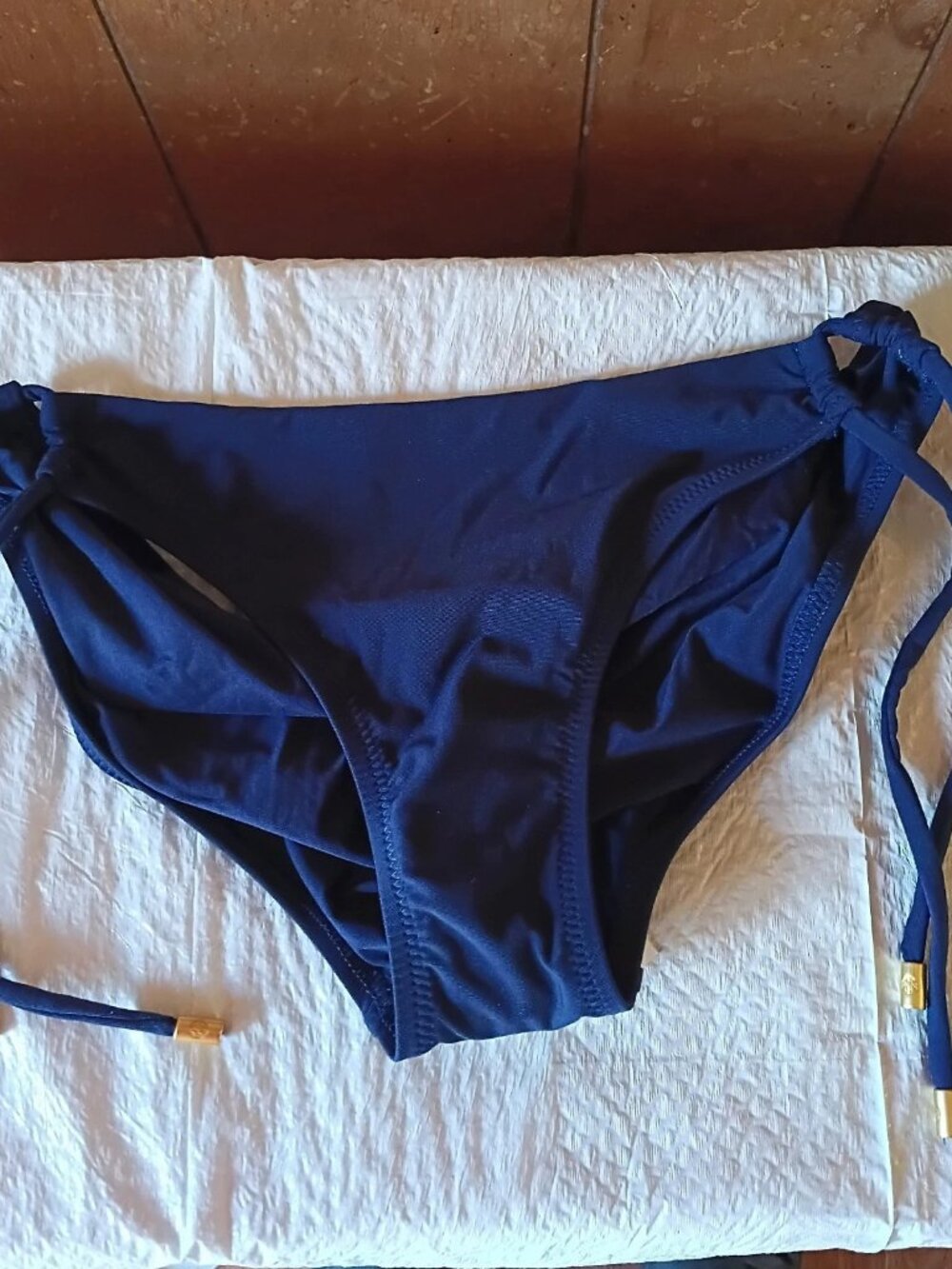 Helen Jon Bikini Bottoms Size S Navy Blue Tunnel Side Hipster NWT